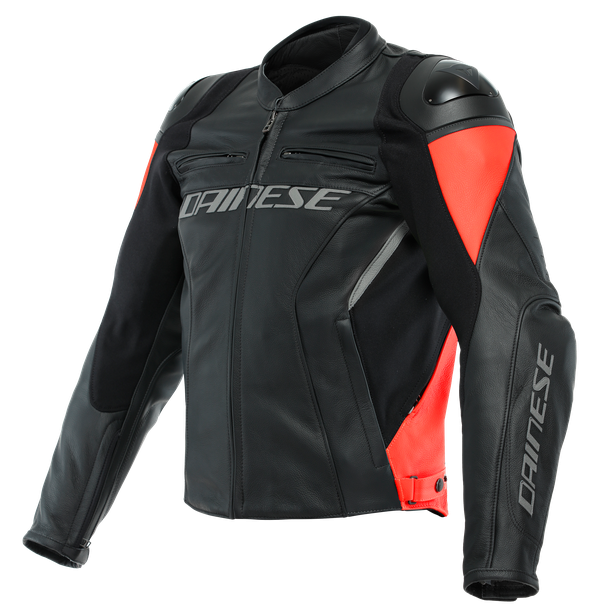 Dainese Racing 4 Leather Jacket Black Fluo Red - Chromeburner