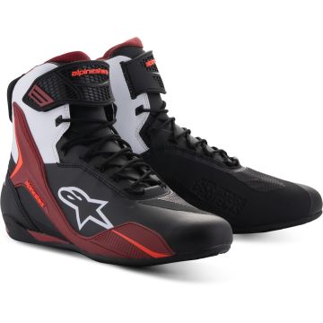 Alpinestars Faster-4 Zwart Wit Donker Rood Motorschoenen