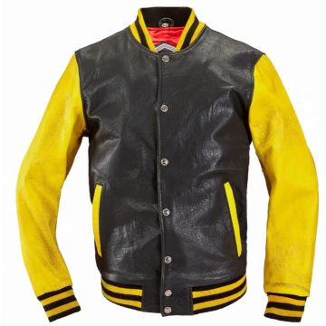 HolyFreedom Varsity College Zwart Geel Leather Jacket