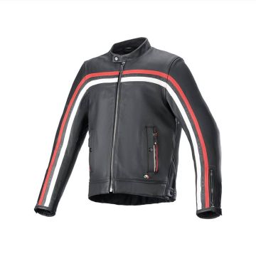 Alpinestars Dyno Leren Jas Zwart Ruby Rood Ecru