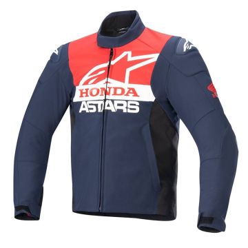 Alpinestars Honda SMX Waterproof Softshell Jas Night Marineblauw Zwart Helderrood