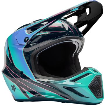 FOX V3 RS Canvas Zwart Turquoise Crosshelm