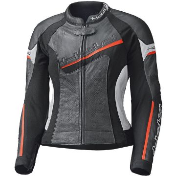 Held Debbie II Geperforeerd Dames Zwart Wit Rood Leren Motorjas
