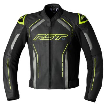 RST S1 Leren Jas Zwart Grijs Fluo Geel