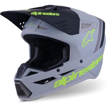 Alpinestars S-M3 Radium Grijs Mat Geel Crosshelm