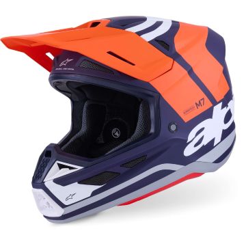 Alpinestars S-M7 Core Mat Oranje Blauw Crosshelm
