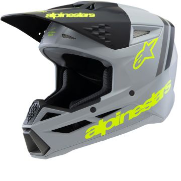 Alpinestars S-M3 Youth Radium Grijs Zwart Geel Fluo Mat Offroad Helm