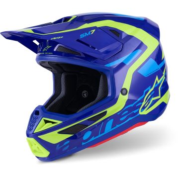 Alpinestars S-M7 Deed Blauw Geel Crosshelm
