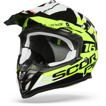 Scorpion VX-16 Air X-Turn Zwart Neon Geel Wit Crosshelm