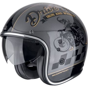 Scorpion Belfast Evo Drive Fast Zwart Grijs Goud Jethelm
