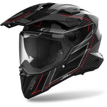 Airoh Commander 2 Stylish Full Carbon Zwart Grijs Rood Adventure Integraalhelm