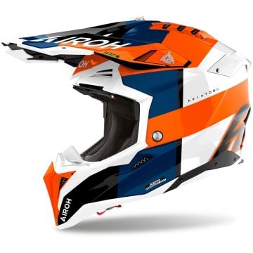 Airoh Aviator 3 Monarch Wit Blauw Oranje Crosshelm