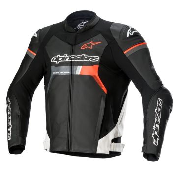 Alpinestars GP Force Leren Jas Zwart Wit Fluo Rood   