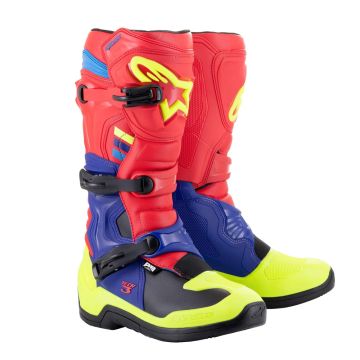 Alpinestars Tech 3 Felrood Donkerblauw Geel Fluo