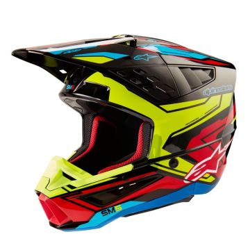 Alpinestars S-M5 Action 2 Helm Ece 22.06 Zwart Geel Fluo Felrood Glanzend