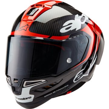 Alpinestars Supertech R10 Element Zwart Carbon Fel Rood Wit Glossy Integraalhelm