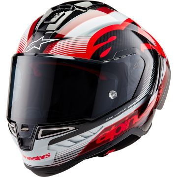 Alpinestars Supertech R10 Team Zwart Carbon Rood Wit Glossy Integraalhelm