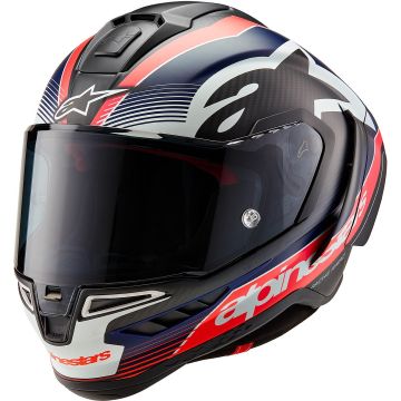 Alpinestars Supertech R10 Team Zwart Carbon Fluo Rood Donkerblauw Mat Integraalhelm