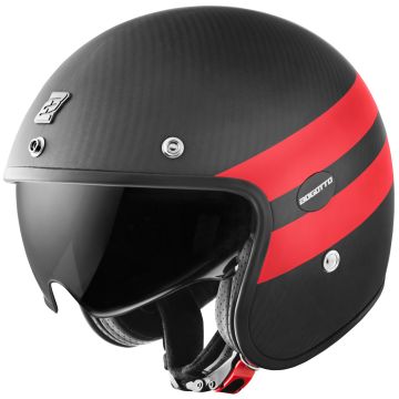 Bogotto V587 Crono Carbon Mat Zwart Rood Jethelm