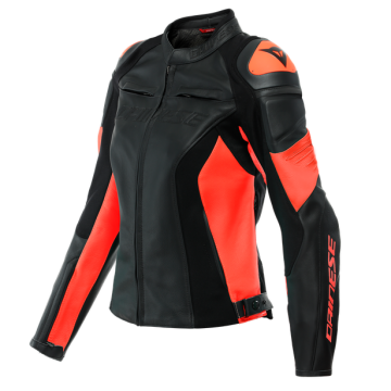 Dainese Racing 4 Leren Jas Dames Zwart Fluo Rood   