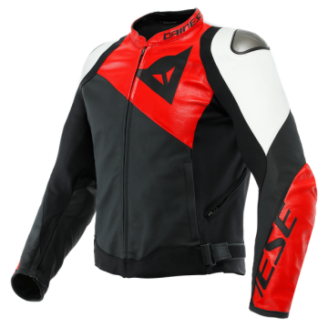 Dainese Sportiva Leren Jas Zwart Mat Lava Rood Wit   