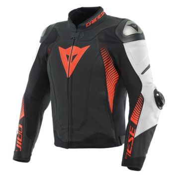 Dainese Super Speed 4 Geperforeerde Leren Jas Zwart Mat Wit Fluo Rood