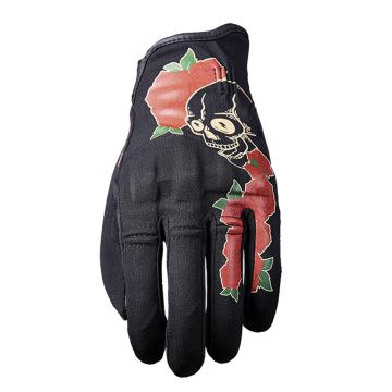 Five Flow Woman Skull&Roses Handschoenen Zwart Rood