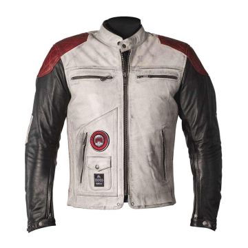 Helstons Tracker Rag Leren Jas Wit Zwart Rood    