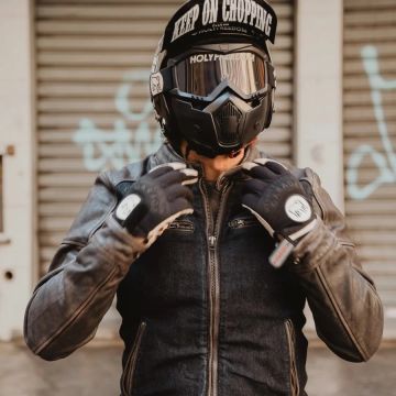 HolyFreedom Zero Denim Zwart Bruin Motor Leren/Textieljas