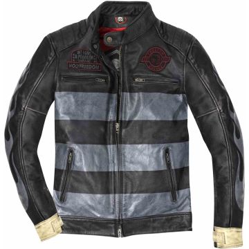 HolyFreedom Zero Inferno Zwart Grijs Rood Blauw Leren Motorjas
