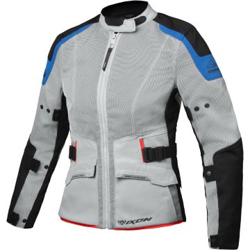 Ixon M-Njord L Lichtgrijs Blauw Neon Rood Dames Textiele Motorjas