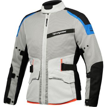 Ixon M-Njord Lichtgrijs Blauw Neon Rood Textiele Motorjas
