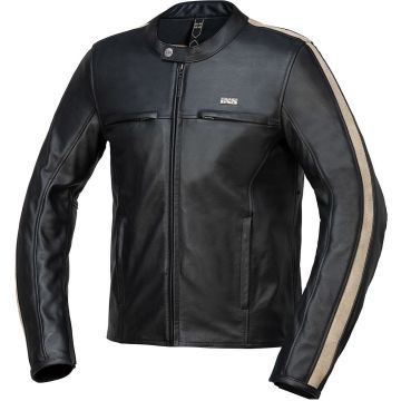 IXS Stripe Zwart Beige Leren Motorjas