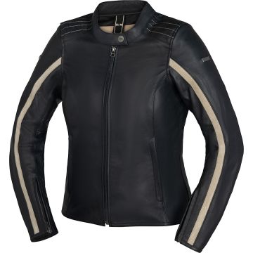 IXS Stripe Dames Zwart Beige Leren Motorjas