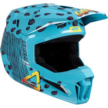 Leatt Moto 3.5 Junior Cheetah Blue Kids Motocross Helmet with 2.5 Goggles