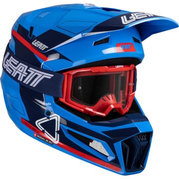 Leatt Moto 3.5 Royal Blue Red Motocross Helmet with Vizion 3.5 Goggles