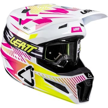 Leatt Moto 3.5 V26 Wit Roze Geel Crosshelm met Bril