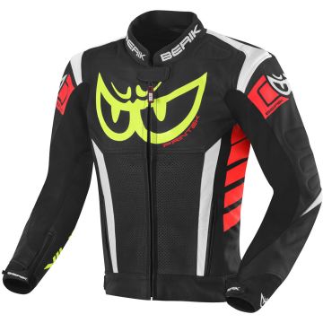 Berik Zakura Zwart Wit Rood Geel Leren Motorjas