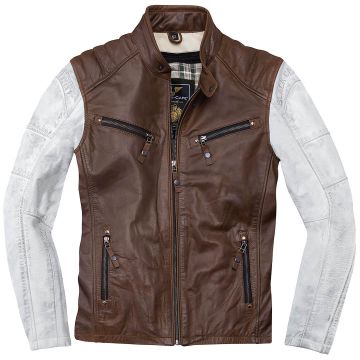 Black-Cafe London Firenze Bruin Wit Leren Motorjas