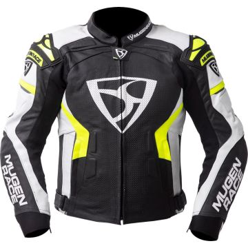MUGENRACE Marcus Black White Fluo Yellow Leather Jacket