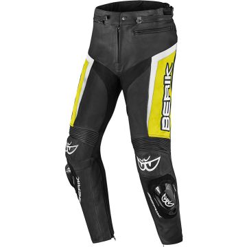 Berik Misle Zwart Wit Geel Leren Motorbroek