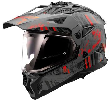 LS2 MX702 Pioneer II Crazy Zwart Rood Adventure Helm