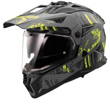 LS2 MX702 Pioneer II Crazy Mat Zwart Fluo Geel Adventure Helm