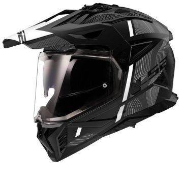 LS2 MX702 Pioneer II Hill Mat Zwart Wit Adventure Helm