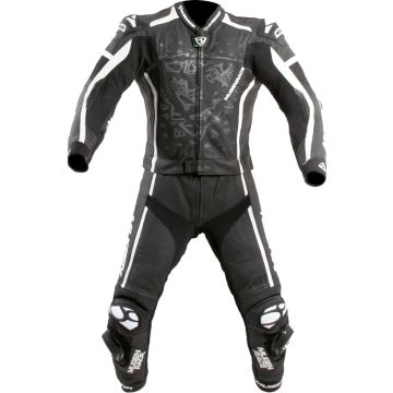 MUGENRACE RC-Viale Due Black White Perforated 2PC Leather Motorcycle Suit