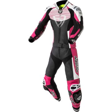 MUGENRACE Cira-SR Ladies Black White Pink Perforated 2PC Leather Motorcycle Suit