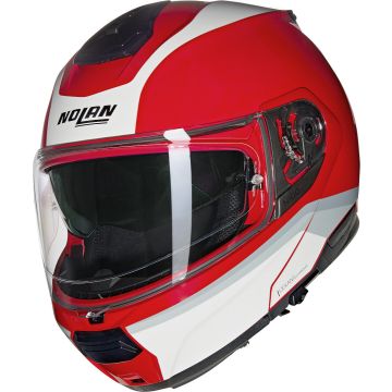 Nolan N100-6 Incognito 345 Rood Wit Zilver Glossy Systeemhelm