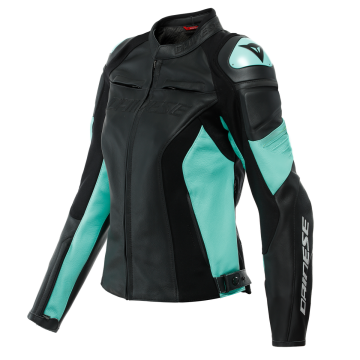 Dainese Racing 4 Leren Jas Dames Zwart Aqua Groen   
