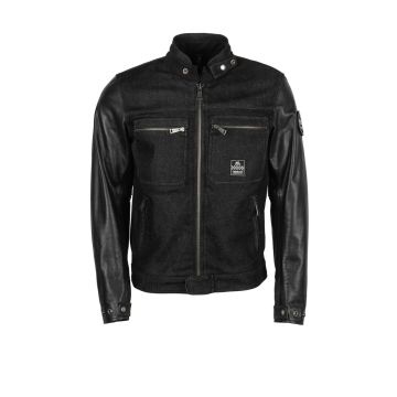 Helstons Winston Canvas Cotton Leren Jas Zwart Zwart    
