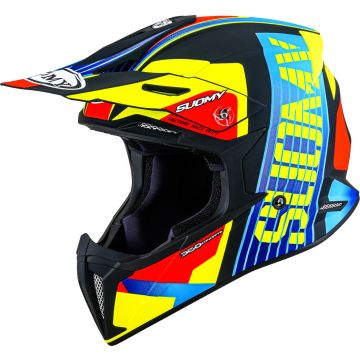 Suomy X-Wing Amped E06 Zwart Blauw Geel Crosshelm